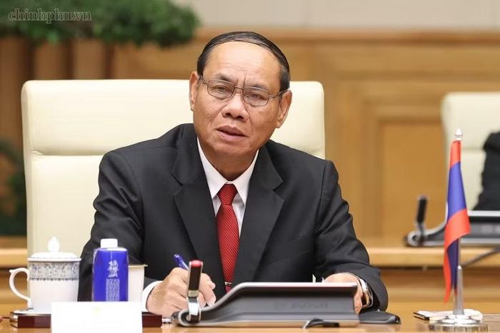 Thường trực Ban Bí thư Vilay Lakhamfong cảm ơn Thủ tướng Lê Minh Hưng đã dành thời gian tiếp Đoàn - Ảnh: CP