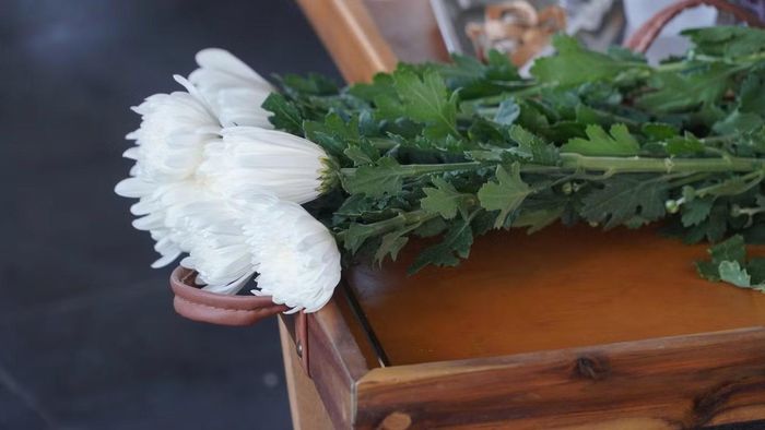 Bó hoa cúc trắng được chuẩn bị từ sớm để tiễn đưa các anh hùng
