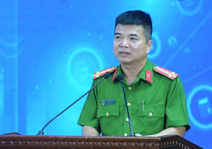 Đại tá Nguyễn Minh Hải - Phó Giám đốc Công an tỉnh phát biểu tại chương trình. Ảnh: CTV