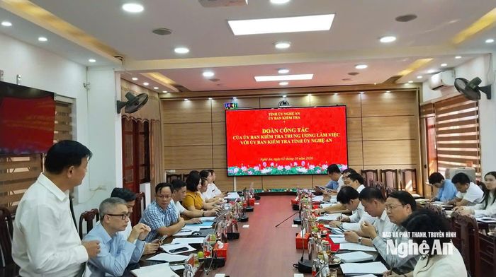 Cơ quan Ủy ban Kiểm tra Tỉnh ủy làm việc với Đoàn công tác của UBKT Trung ương. Ảnh: CSCC