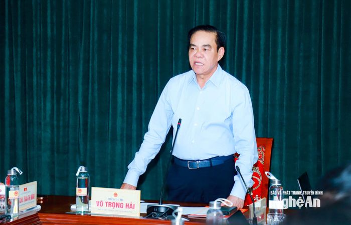 Chủ tịch UBND tỉnh Võ Trọng Hải phát biểu kết luận cuộc làm việc. Ảnh: Thành Duy