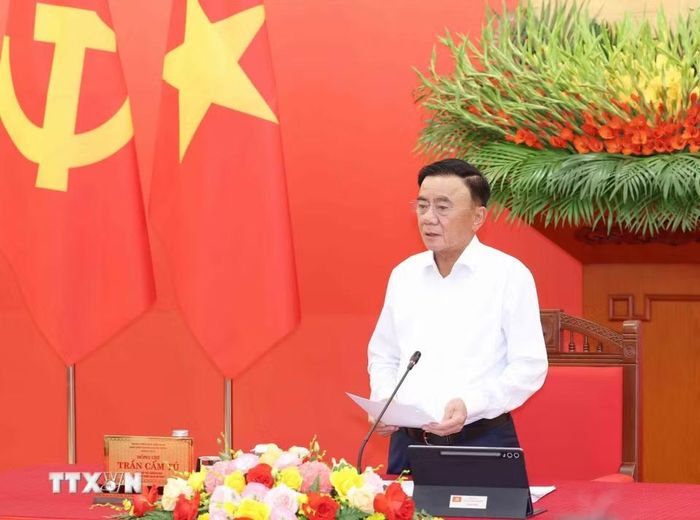 Đồng chí Trần Cẩm Tú, Ủy viên Bộ Chính trị, Thường trực Ban Bí thư phát biểu chỉ đạo hội nghị. (Ảnh: Phương Hoa/TTXVN)