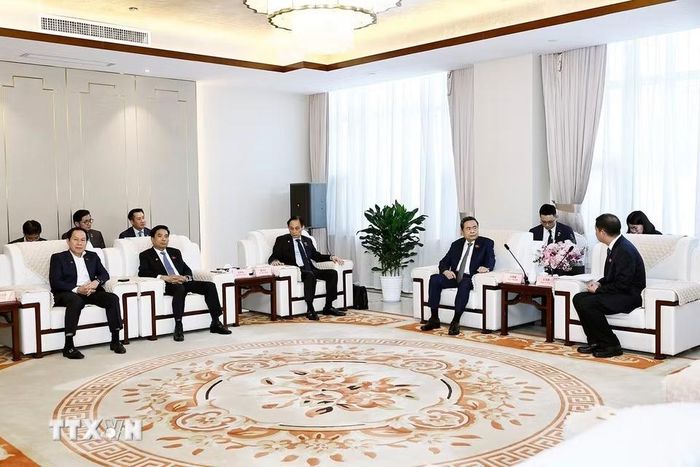 Chủ tịch Quốc hội Trần Thanh Mẫn tiếp Bí thư Thành ủy Diên An Vương Hải Bằng. (Ảnh: Doãn Tấn/TTXVN)