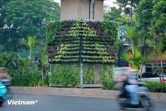 Thành phố hiện có hàng trăm trụ đường sắt đô thị trên hai tuyến Cát Linh-Hà Đông và Nhổn-ga Hà Nội, cùng hệ thống trụ đường Vành đai 2, Vành đai 3 trên cao, nhiều cầu vượt và hàng trăm nhà chờ xe buýt. Tuy nhiên, phần lớn các công trình này chưa được trồng hoặc đặt cây, hoa tạo cảnh quan. (Ảnh: Như Lan/Vietnam+)