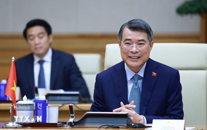 Thủ tướng Lê Minh Hưng hội kiến đồng chí Vilay Lakhamfong, Thường trực Ban Bí thư Trung ương Đảng Nhân dân Cách mạng Lào. (Ảnh: Dương Giang/TTXVN)