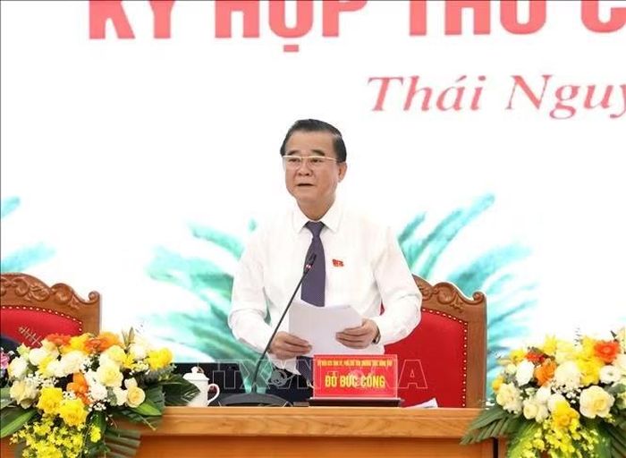 Ông Đỗ Đức Công, Phó Chủ tịch thường trực HĐND tỉnh Thái Nguyên phát biểu tại kỳ họp. Ảnh: Vũ Hoàng Giang/TTXVN