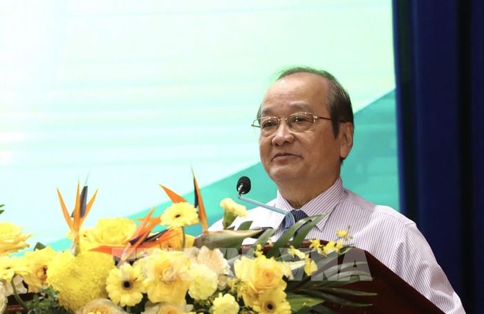 Ông Trần Thanh Đức, Chủ tịch Hiệp hội Doanh nghiệp tỉnh Đồng Tháp, phát biểu tại buổi họp mặt. Ảnh: Hồng Nhung – TTXVN