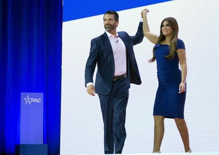Donald Trump Jr. và Kimberly Guilfoyle cùng tham dự Hội nghị Hành động Chính trị Bảo thủ (CPAC) năm 2023 tại National Harbor, bang Maryland, Mỹ. Ảnh: AFP.