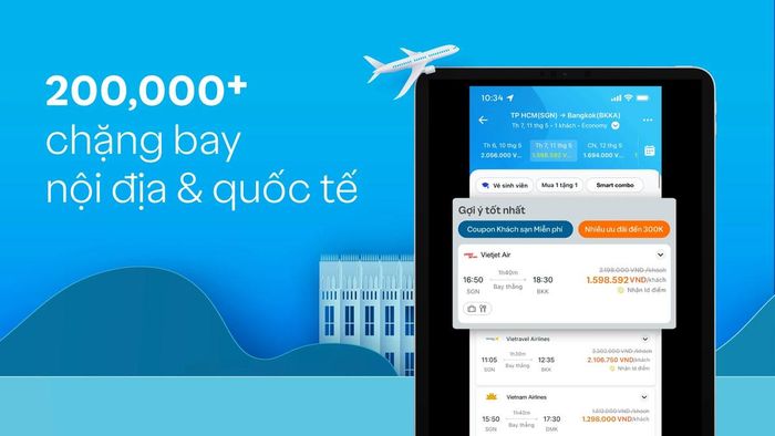 Traveloka hỗ trợ so sánh chuyến bay và theo dõi biến động giá vé