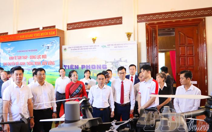 Phó Chủ tịch UBND tỉnh Nguyễn Văn Đoạt và đại biểu tham quan triển lãm công nghệ kinh tế tầm thấp.