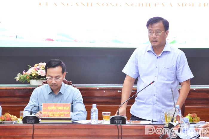 Đồng chí Nguyễn Phước Thiện, Phó Chủ tịch UBND tỉnh Đồng Tháp, phát biểu tại hội nghị.