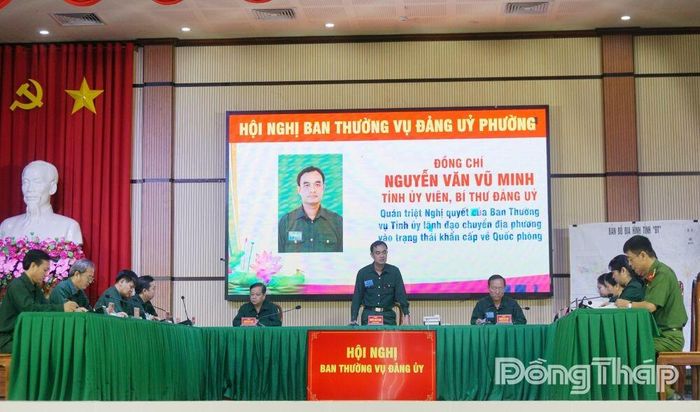 Quang cảnh Hội nghị Ban Thường vụ Đảng ủy phường Sa Đéc trong chương trình diễn tập chiến đấu phòng thủ năm 2026.