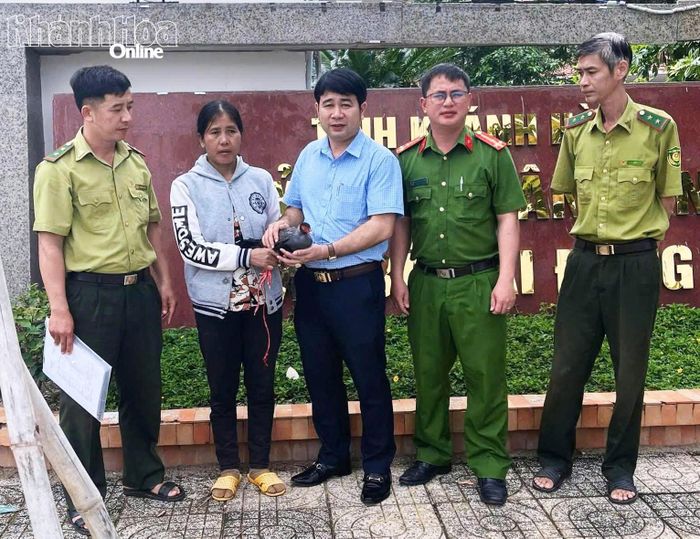 Bà Katơr Thị Kính tự nguyện giao nộp cá thể gà lôi tía cho cơ quan chức năng.