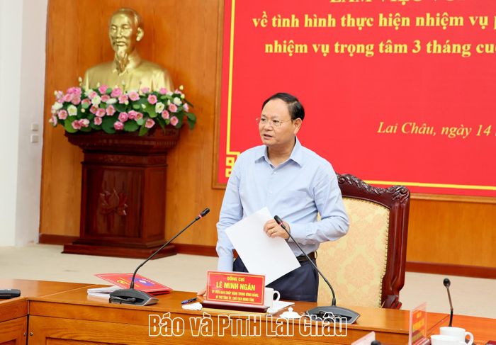 Đồng chí Lê Minh Ngân - Bí thư Tỉnh uỷ, Chủ tịch HĐND tỉnh phát biểu kết luận buổi làm việc. 