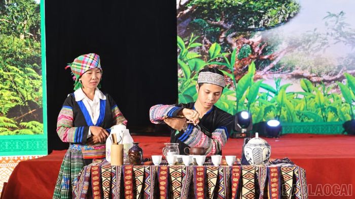 Phần trình diễn pha trà Shan tuyết Suối Giàng, nét đẹp văn hóa gắn với những gốc chè cổ thụ trăm tuổi.