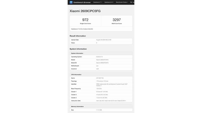Danh sách Geekbench của điện thoại Xiaomi sắp ra mắt