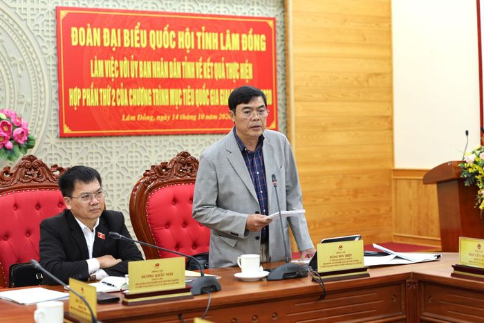 Đồng chí Đặng Đức Hiệp, Ủy viên Ban Thường vụ Tỉnh ủy, Phó Trưởng đoàn chuyên trách Đoàn ĐBQH tỉnh phát biểu kết luận tại buổi làm việc