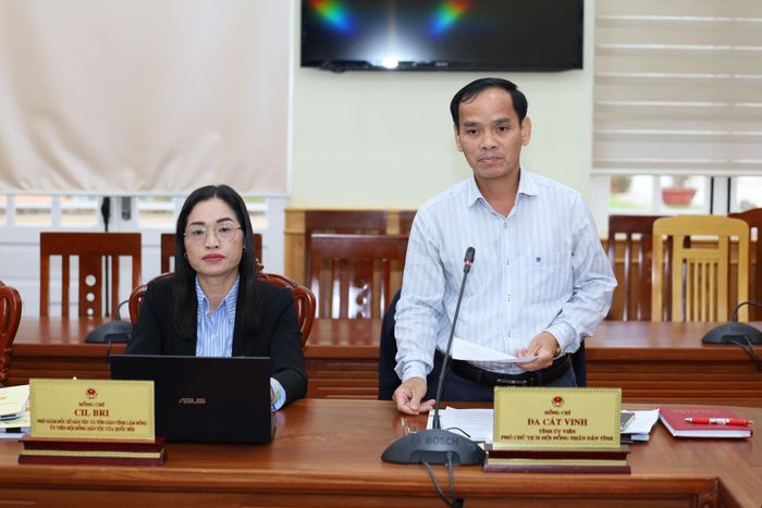 Đồng chí Đa Cát Vinh, Tỉnh ủy viên, Phó Chủ tịch HĐND tỉnh phát biểu tại buổi làm việc