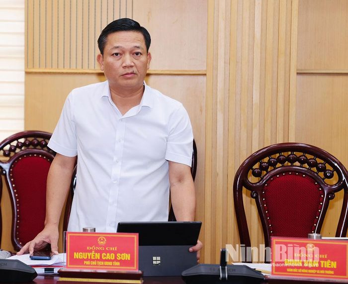 Đồng chí Nguyễn Cao Sơn, Tỉnh ủy viên, Phó Chủ tịch UBND tỉnh phát biểu tại hội nghị
