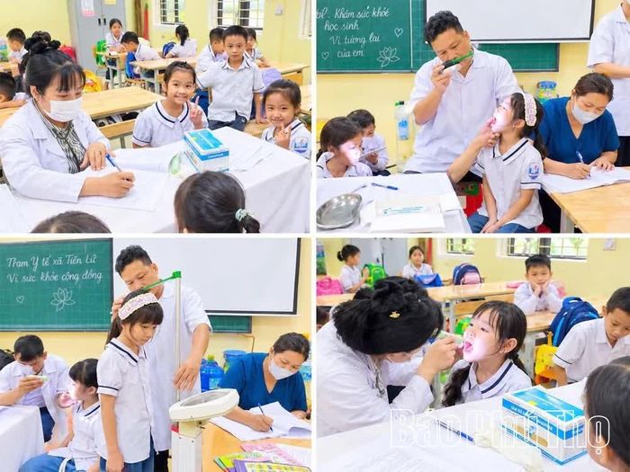 Khám sức khỏe đầu năm học nhằm theo dõi thể trạng, phát hiện sớm những vấn đề sức khỏe của học sinh ở xã Tiên Lữ.