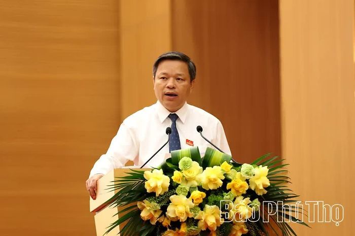 Đồng chí Phó Chủ tịch UBND tỉnh Phan Trọng Tấn trình bày các dự thảo nghị quyết.