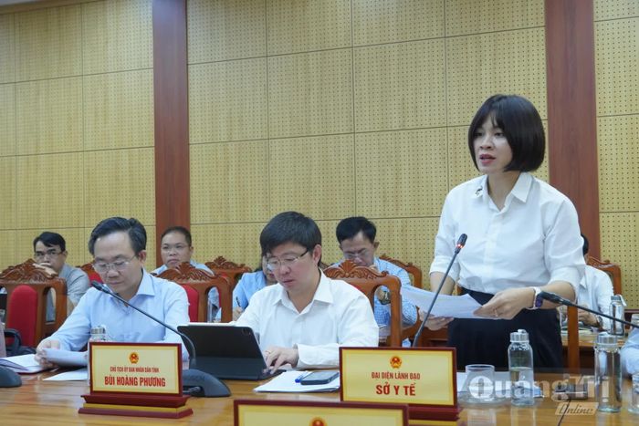 Đại diện lãnh đạo Sở Y tế báo cáo thực trạng hệ thống y tế tỉnh và nhu cầu phát triển trong thời gian tới - Ảnh: H.L