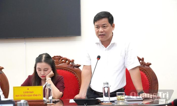 Đại diện lãnh đạo Ban Tuyên giáo Tỉnh ủy phát biểu tại buổi làm việc - Ảnh:X.P