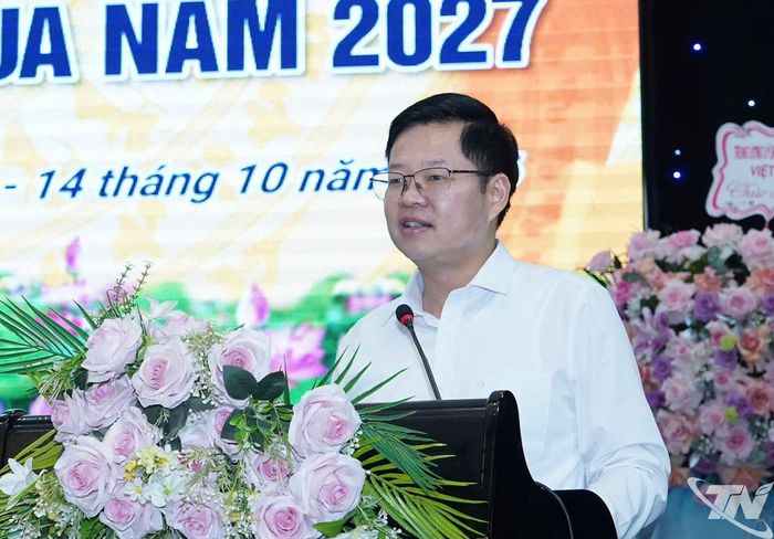 Đồng chí Đinh Quang Tuyên, Phó Bí thư Tỉnh ủy, Chủ tịch Ủy ban MTTQ Việt Nam tỉnh Thái Nguyên, phát biểu tại Hội nghị.