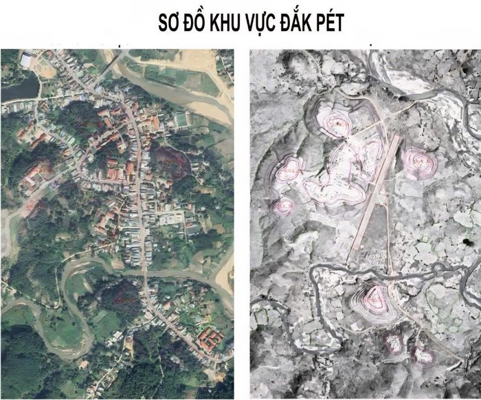 Sơ đồ khu vực vị trí nghi có hố chôn tập thể các liệt sĩ hi sinh tại xã Đăk Pék.