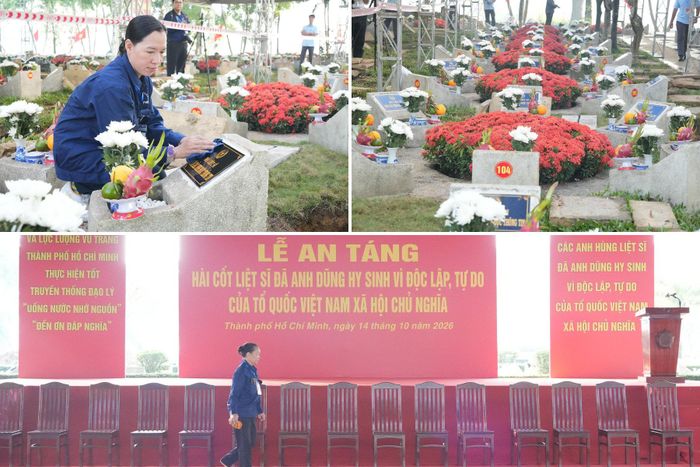 Các lực lượng có mặt từ 6h sáng ngày 14/10 để làm các công tác chuẩn Lễ an táng 731 liệt sĩ. Ảnh: Thạc Hiếu