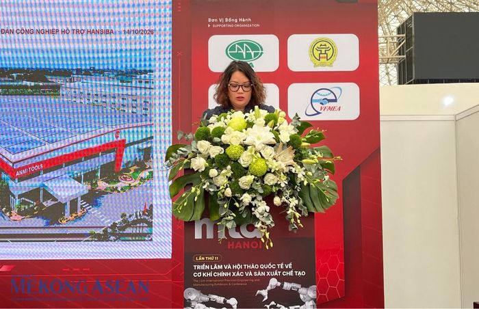 Bà Nguyễn Nguyệt Anh, Giám đốc Công ty TNHH Dụng cụ An Mi, chia sẻ về những yêu cầu để doanh nghiệp Việt tham gia chuỗi cung ứng FDI. Ảnh: Trung Anh/Mekong ASEAN