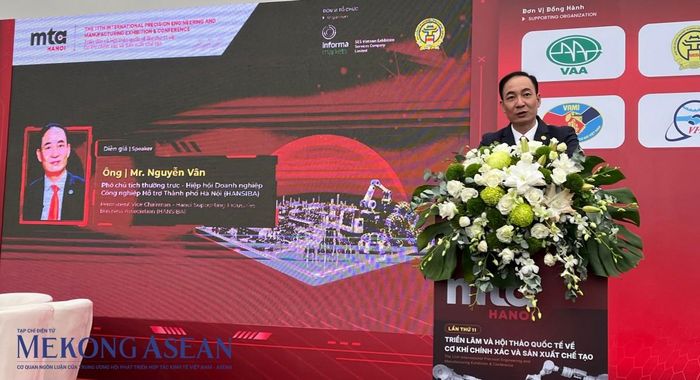 Ông Nguyễn Vân, Phó Chủ tịch Thường trực HANSIBA, phát biểu tại Diễn đàn Công nghiệp Hỗ trợ ngày 14/10. Ảnh: Trung Anh/Mekong ASEAN
