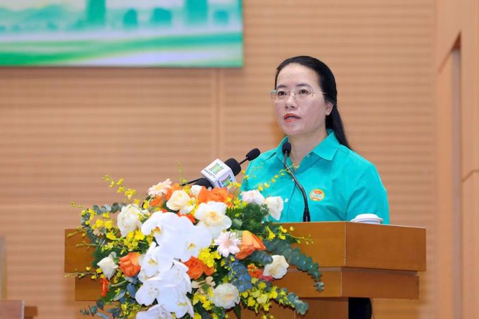  Chủ tịch Hội Nông dân TP Phạm Hải Hoa nêu các nhóm kiến nghị được tổng hợp từ nông dân. ﻿ Ảnh: Viết Thành 