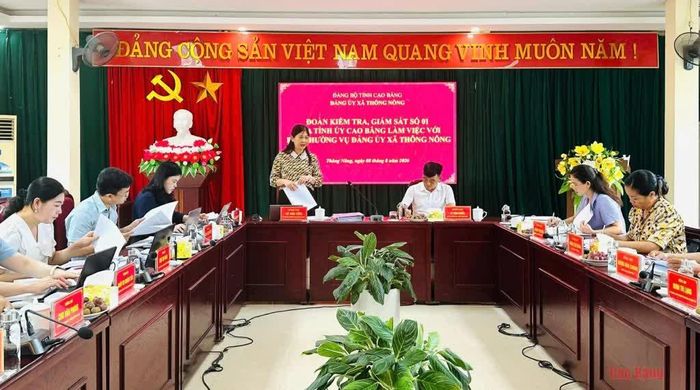 Trưởng Ban Tổ chức Tỉnh ủy Lê Hải Yến kiểm tra công tác cán bộ tại Đảng ủy xã Thông Nông.
