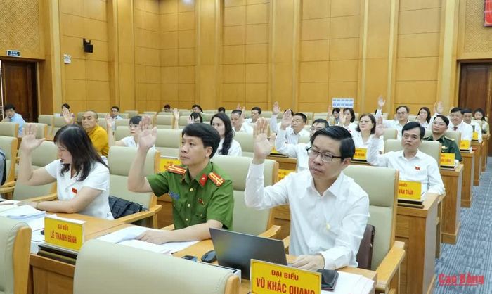 Đại biểu HĐND tỉnh khoá XVIII, nhiệm kỳ 2026 - 2031 biểu quyết thông qua các nghị quyết trình tại kỳ họp.
