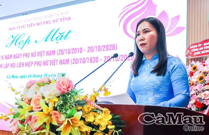 Bà Lê Thị Ngọc Linh, Phó Trưởng ban Vì sự tiến bộ phụ nữ tỉnh, Phó Chủ tịch Uỷ ban MTTQ Việt Nam tỉnh Cà Mau, Chủ tịch Hội LHPN tỉnh, phát biểu ôn lại truyền thống và khẳng định những đóng góp của phụ nữ vào sự phát triển kinh tế - xã hội của tỉnh.