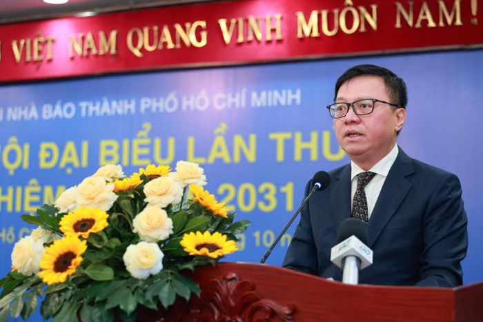 Chủ tịch Hội Nhà báo Việt Nam Lê Quốc Minh phát biểu
