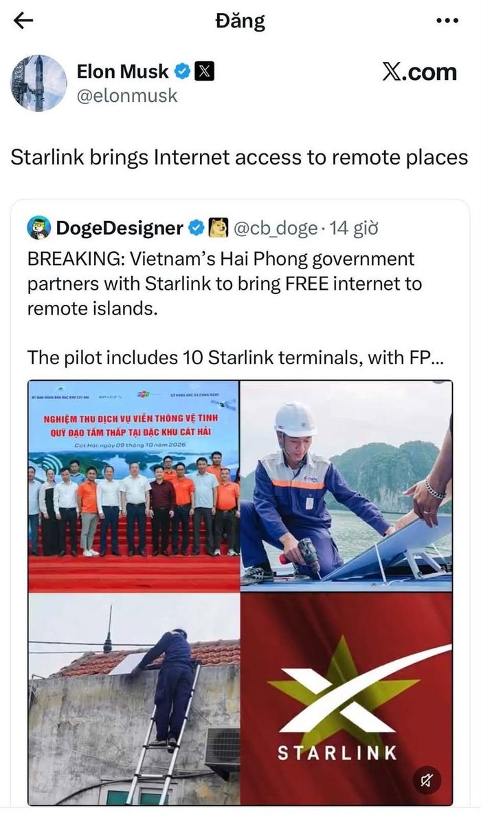 Bài đăng trên mạng xã hội X của tỷ phú Elon Musk. (Ảnh chụp màn hình)