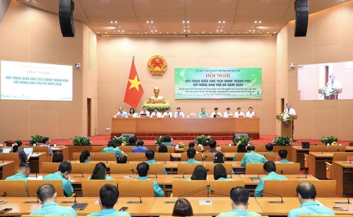 Hội nghị đối thoại giữa Chủ tịch UBND thành phố Hà Nội với nông dân Thủ đô năm 2026. Ảnh: Viết Thành