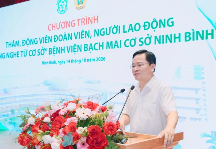 Ủy viên Ban Chấp hành Trung ương Đảng, Chủ tịch Tổng Liên đoàn Lao động Việt Nam Nguyễn Anh Tuấn phát biểu.Ảnh: Thế Anh