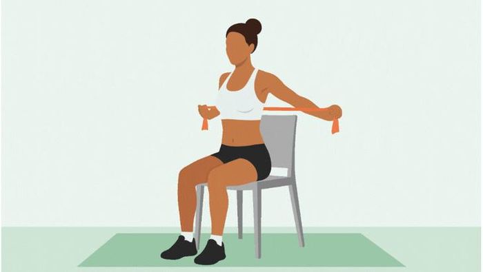 Cách thực hiện giãn cơ ngực với dây kháng lực. Ảnh EH