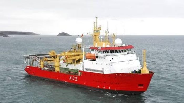 Tàu tuần tra Nam Cực, HMS Protector của Hải quân Hoàng gia Anh. Ảnh: Bộ Quốc phòng Anh/AP