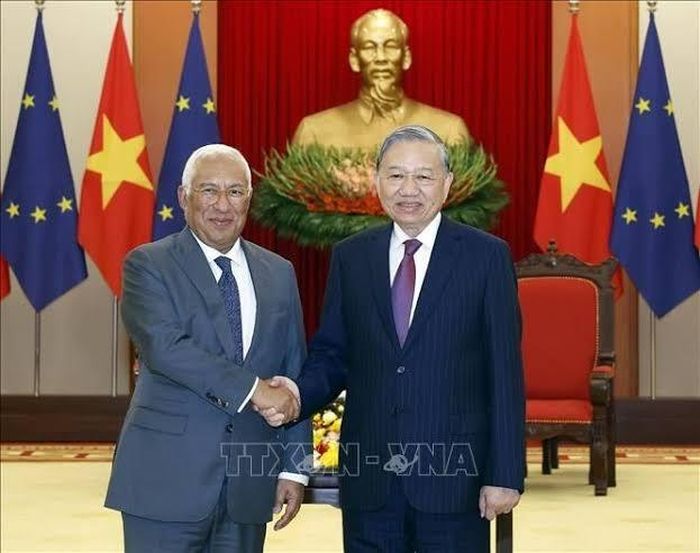  Tổng Bí thư, Chủ tịch nước Tô Lâm và Chủ tịch Hội đồng châu Âu António Costa vào tháng 1 tại Trụ sở Trung ương Đảng. Ảnh: TTXVN. 