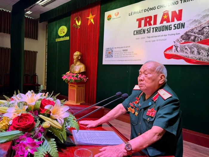 Thiếu tướng Võ Sở, Chủ tịch Hội Truyền thống Trường Sơn - Đường Hồ Chí Minh Việt Nam phát biểu