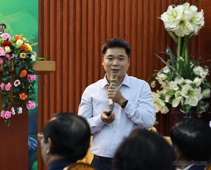 Ông Bùi Duy Nghĩa, Cục Thông tin, Thống kê và Đánh giá khoa học chia sẻ về đo lường đóng góp của công nghệ sinh học vào GDP Việt Nam - Ảnh: chinhphu.vn/Thu Giang