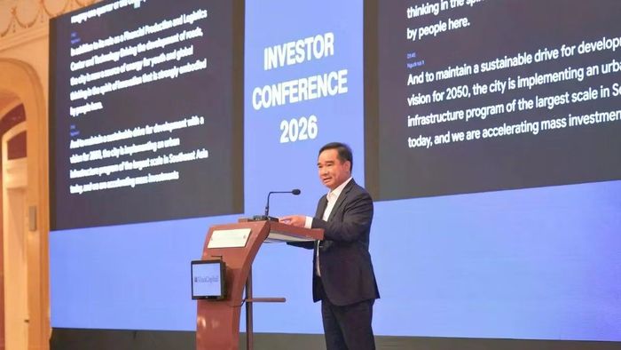 Ông Nguyễn Văn Được, Ủy viên Trung ương Đảng, Chủ tịch Ủy ban nhân dân Thành phố Hồ Chí Minh, phát biểu ý kiến tại hội nghị Nhà đầu tư VinaCapital 2026 tại Thành phố Hồ Chí Minh. (Ảnh: BTC)