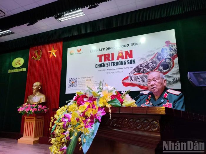 Thiếu tướng Võ Sở, Chủ tịch Hội Truyền thống Trường Sơn - Đường Hồ Chí Minh Việt Nam phát biểu.