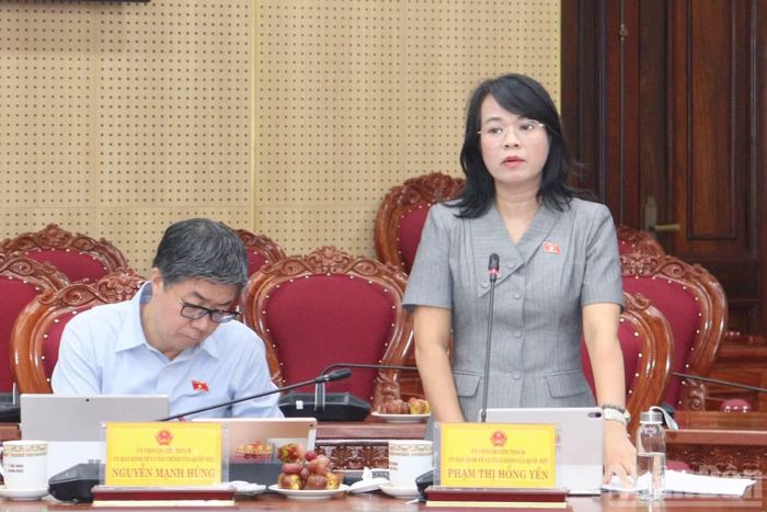 Ủy viên chuyên trách Ủy ban Kinh tế và Tài chính của Quốc hội Phạm Thị Hồng Yến phát biểu tại buổi làm việc. (Ảnh: HIỂN CỪ)