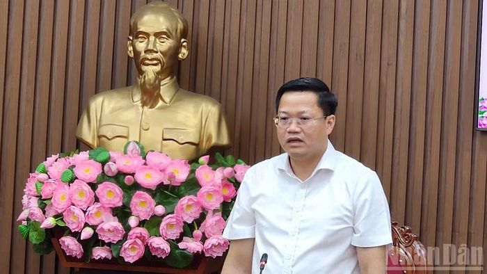 Chủ tịch Ủy ban nhân dân tỉnh Quảng Ngãi Nguyễn Đức Tâm phát biểu tại buổi làm việc. (Ảnh: HIỂN CỪ)