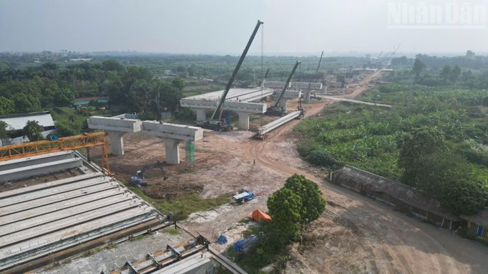 Theo ghi nhận của phóng viên, sáng ngày 15/10 tại công trường, các đơn vị thi công đang triển khai đồng thời nhiều hạng mục từ cầu chính, cầu dẫn đến hệ thống đường kết nối hai đầu cầu.